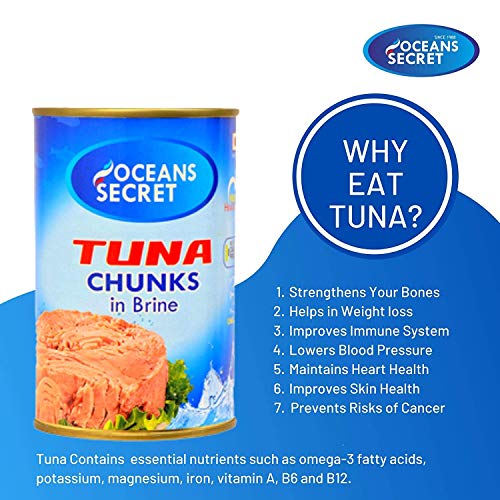Image of Oceans Secret Tuna Chunks in Brine 400gm Pack of 8 Canned Tuna Fish | Balanced Nutrition | Light Taste | in Clean Brine | Premium Cuts Ready to Eat