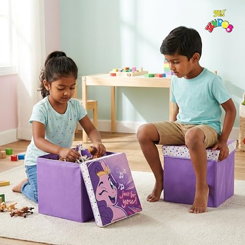 Image of Kudos Kids My lLittle Pony Print Foldable Storage Box | Non-Woven Fabric Toy Storage Basket | Multipurpose Clothes & Laundry Organizer with Lid (Purple)