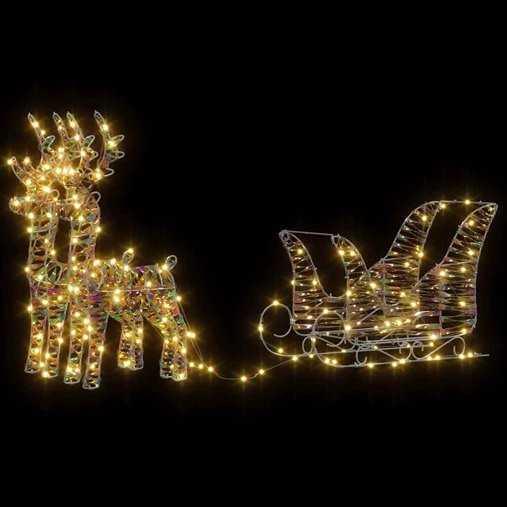 Rentier Zieh Schlitten Dekoration Warmes Weiß mit 160 LEDs, PET Metall, 30 x 12 x 54,5 cm, USB-betrieben, für Weihnachtsdeko Innen Außen, Festliche Beleuchtung für Wohnzimmer Garten Terrasse