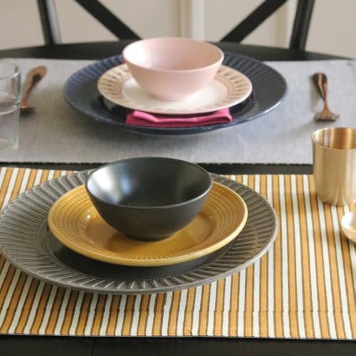 Image of THE YARD HOUSE Placemats - Reversible & Wipeable Cotton Placemats (Ochre Mirage & Grey Chambray, Set of 4)