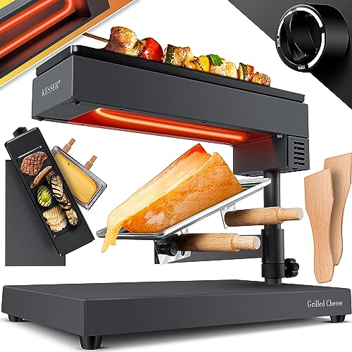 KESSER® Raclette Grill 2in1 - Käse-Raclette Käseschmelzer, Tischgrill Grillplatte, Standgerät höhenverstellbar, traditionelles Käseschmelzen, Temperatur einstellbar 600 Watt inkl. 2 Holzspatel