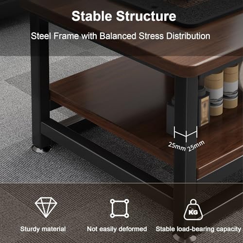 Table basse MultiZone noire 100x55x60 cm avec double étagères en acier - 7
