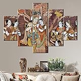 Indian Hindu Gods Painting Radha Krishna Pictures House Decorations Living Room 5 Pcs/Multi Panel...