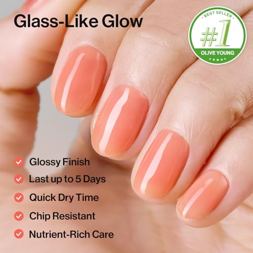 Image of ohora 2-in-1 Sheer Nail Polish & Strengthener - Grapefruit | Tinted Nail Concealer | Nail Hardener for Weak, Damaged Nails | Nail Care Polish with Glossy Finish | Glazed-Syrup Formula, 15 mL