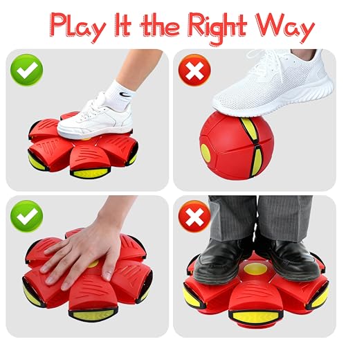 Image of Magic Metaball, Children's Bouncing Ball, Magic Flying Saucer Interactive Pop-Up Transform Toy, Parent-Child Interaction Red Bouncy Ball, Collapsible Time Delay Frisbee Flying Disc Toy with 6 Light