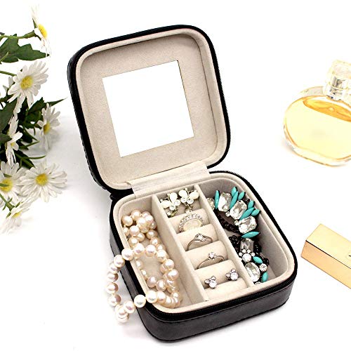 Preisvergleich Produktbild Schmuckkästchen Koffer und Aufbewahrung PU Schmuck Schmuckschatulle Schmuckschatulle Tragbare Reise Schwarz Kreative Schmuck Uhr Aufbewahrungsbox Mit Spiegel und Ring Display Geeignet für Züge, Hotels