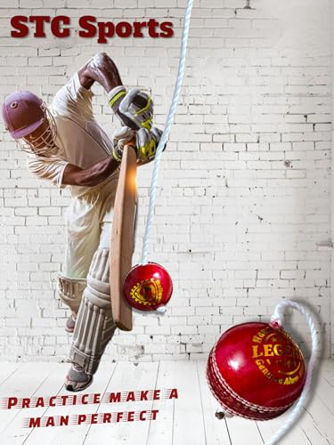 Image of Leather Cricket Shot Practice Hanging Ball, String Cricket Ball and Knocking Cricket Ball with Rope, RED, Pack of 1 (Red)