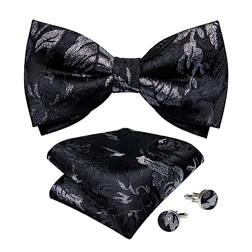 Image of DiBanGu Paisley Pre-Tied Bow Ties for Men Silk Adjustable Bowtie and Pocket Square Cufflinks for Wedding Party