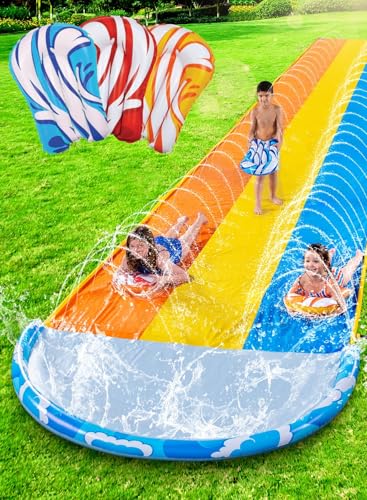 Sloosh 22.5ft x 84in/685.8 * 213.3cm Waves Triple Lawn Water Slide,Heavy Duty Lawn Water s with 3...