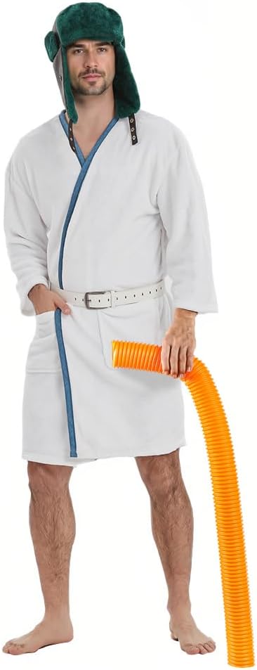 Christmas Vacation Cousin Eddie Costume - White Robe Belt Pipe Hat Set from Christmas Vacation for Halloween Christmas Costume Cosplay Set