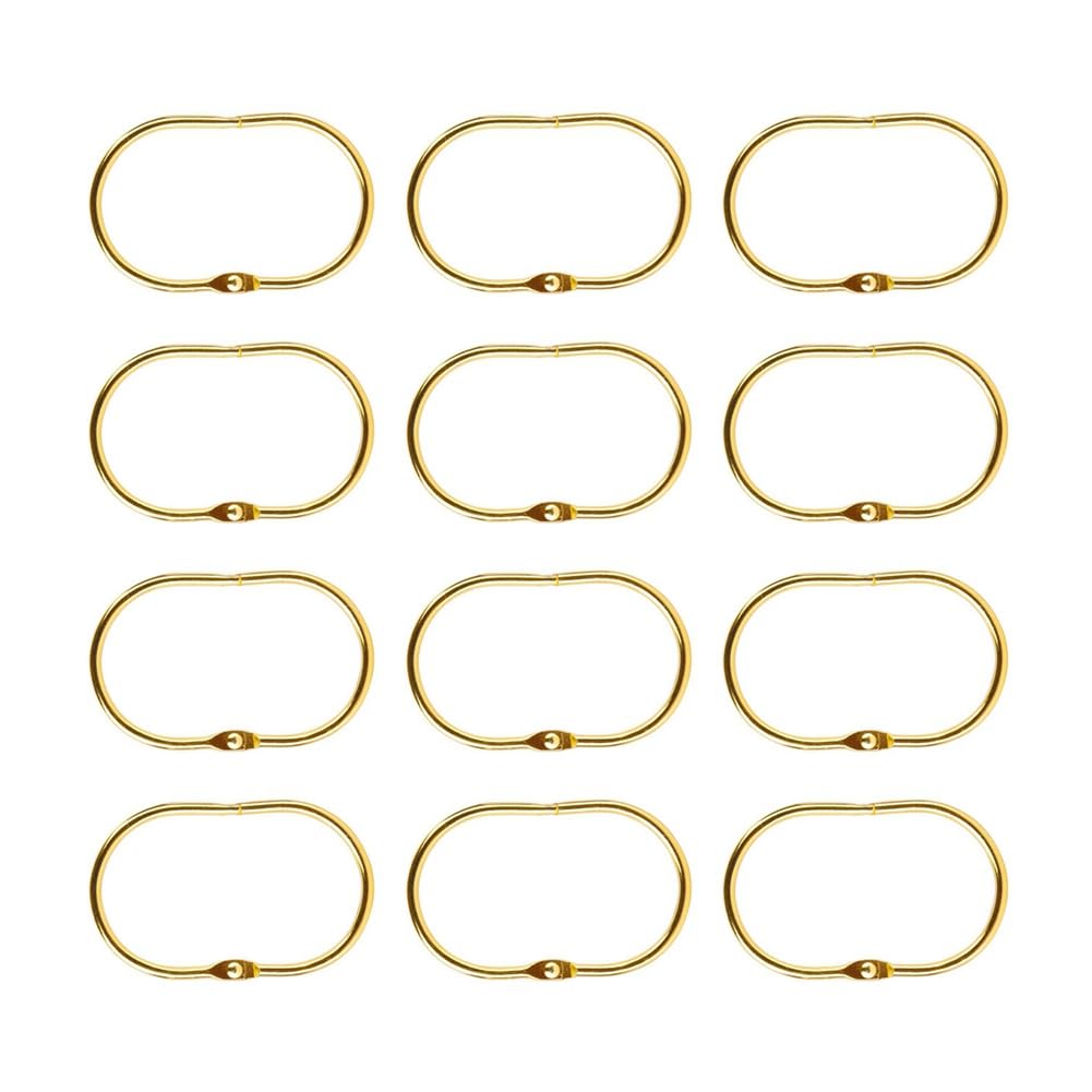 CTRLZS 12 Pcs Open Shower Curtain Hook Rings Oval Hanging for Rod Hooks Metal Bathroom Gold
