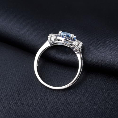 Round Cut Halo Ring for Women with Natural Sky Blue Topaz in 925 Sterling Silver, Blue Birthstone 14k White/Black Gold Plated Promise Engagement Ring for Her, Anniversary Birthday Jewelry Set4