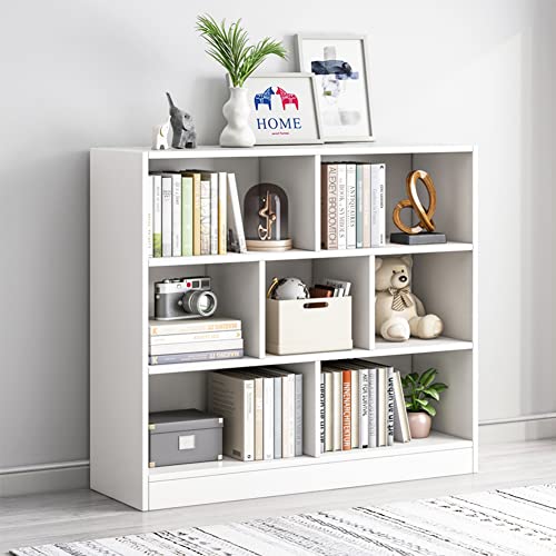 Image of IOTXY Open Shelf Low Bookcase - Wooden 3-Tier Cube Bookshelf, Warm White