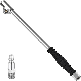 WNCGC 1/4" FNPT Extended Reach Dual Head Air Chuck, 2-Way Connection 14.9" Extended Air Chuck with Rubber Handle, Tire Chuck with Quick Plug for Semi, RV, Truck Dually Tires