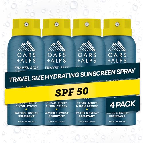Oars + Alps SPF 50 Face & Body Broad Spectrum Sunscreen Spray | Fast-Absorbing Lightweight Non-Greasy Hawaii Reef Act 104 Compliant Water-Resistant Octinoxate + Oxybenzone Free 1.87 Oz 4 Pack