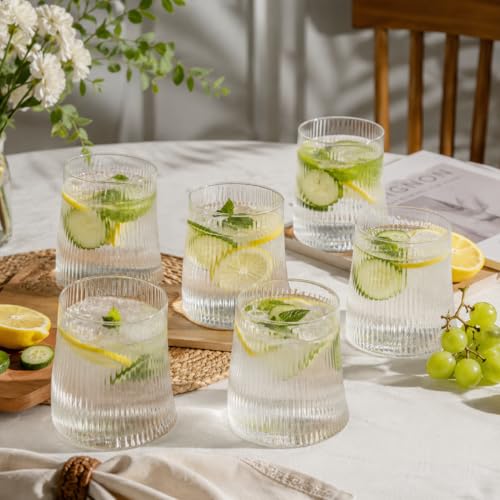 Image of bellemax 300ML Juice and Water Glass Stylish Crystal Highball Drinking Glasses, Medium Size Tumbler Glasses for Juice, Water, Milk, lassi, Cocktails and Sharbat (Set of 6)