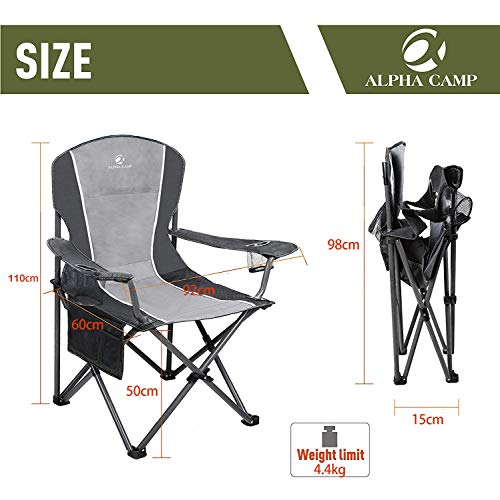 ALPHA CAMP Camping Chair Folding Chair Padded with Drink Holders Fishing Chair with Armrests up to 160 kg Outdoor Chair Extra Wide Comfort - Image 3