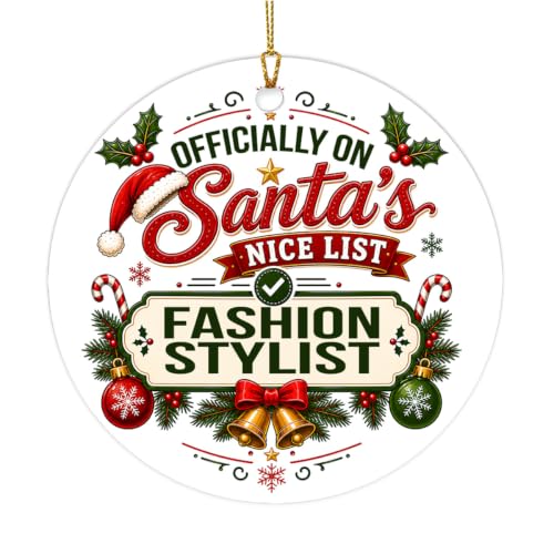 Santa's Nice List Fashion Stylist Christmas Ceramic Circle Ornament