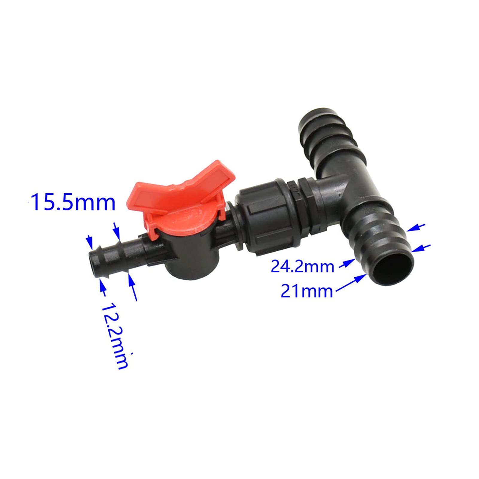 Utility Hose Butt Hose Connector Adapter 12Mm 16Mm 20Mm Pe Pipe Tee with Valve 1/2 3/4" Reducing Garden Faucet Hose Dispenser Drip Irrigation Adapter 1Pc/3I4 * 3I4