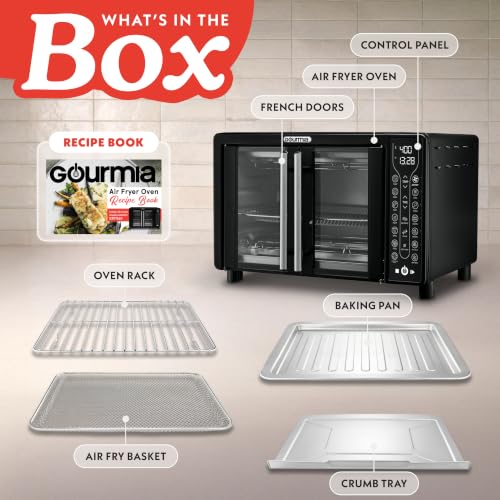 Gourmia French Door Air Fryer Toaster Oven – 6-Slice Capacity, FryForce 360°, Digital Display with 17 Cooking Presets, Black - Image 5