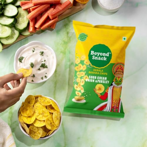 Image of Beyond Snack Nendran Kerala Banana Chips | Sour Cream Onion Parsley | Thin Crunchy Crispy Snack |300g (100g*3packs) (Pack of 3)