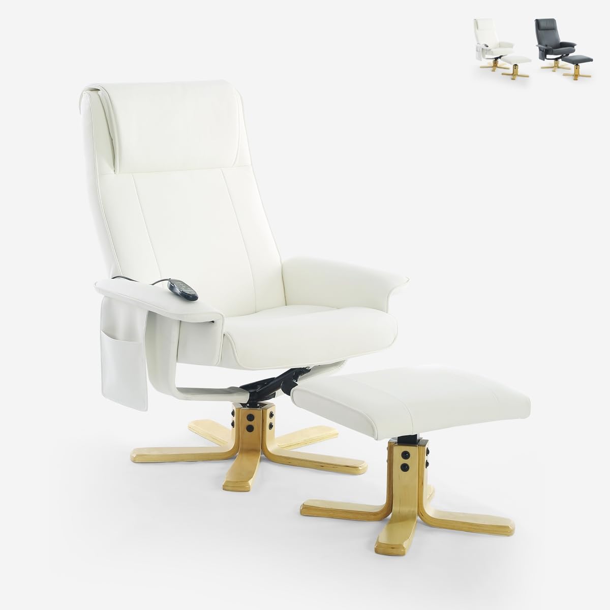 Produce Shop Fauteuil de Massage Relaxant et Chauffant avec Repose-Pieds Myron - Blanc