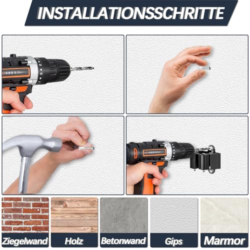 3-H 4 Stück Gerätehalter Set 0,7mm Besenhalterung Wand Besenhalter Stahl Gartengerätehalter Wandhalterung für Besen Gartengeräte Wandhalter Werkzeughalter, Badzimmer Haus Garten Garage, Schwarz