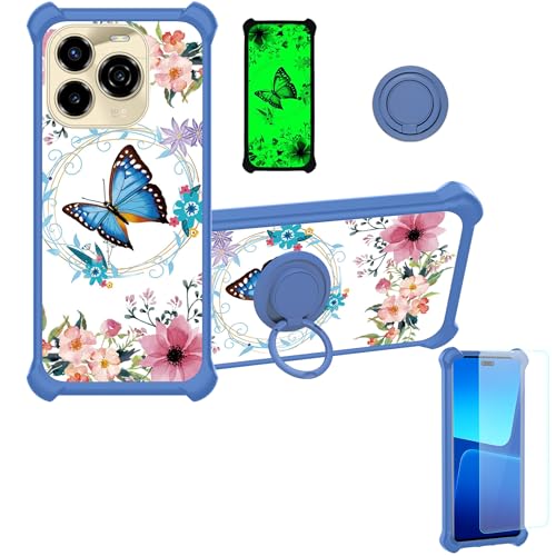 Case Compatible for Oukitel C65 Phone Case Cover [with 1* Tempered Glass Screen Protector][Hard PC + Soft Silicone][Ring Support