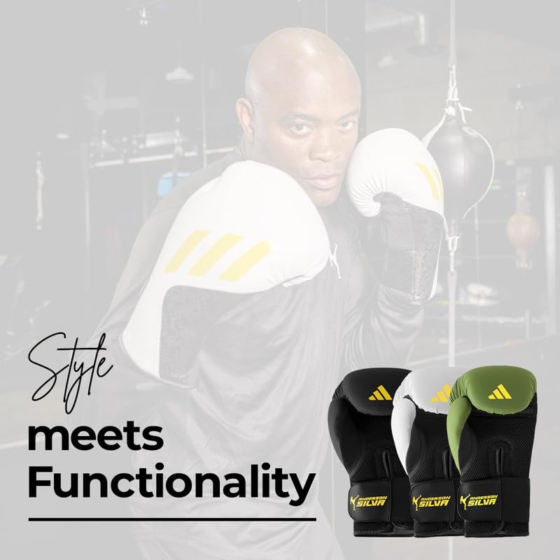 Adidas x Anderson Silva Tilt150 Guantoni da boxe, guscio in PU di alta qualità, supporto per il polso migliorato, allineamento ottimale dei pugni per uomini, donne, bambini, boxe, kickboxing, MMA,