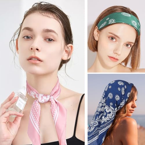 Image of Fishinsea 4 Pcs 27.5'' x 27.5'' Satin Silk Head Scarf Hair Scarves Large Bandanas Neck Scarf for Women Girls