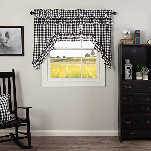 VHC-Brands-Annie-Buffalo-Check-Cotton-Farmhouse-Kitchen-Curtains-Rod-Pocket-Hanging-Loops-Ruffling-Swag-Pair-Black-Country VHC Brands Annie Buffalo Check Cotton Farmhouse Kitchen Curtains Rod Pocket Hanging Loops Ruffling Swag Pair Black Country