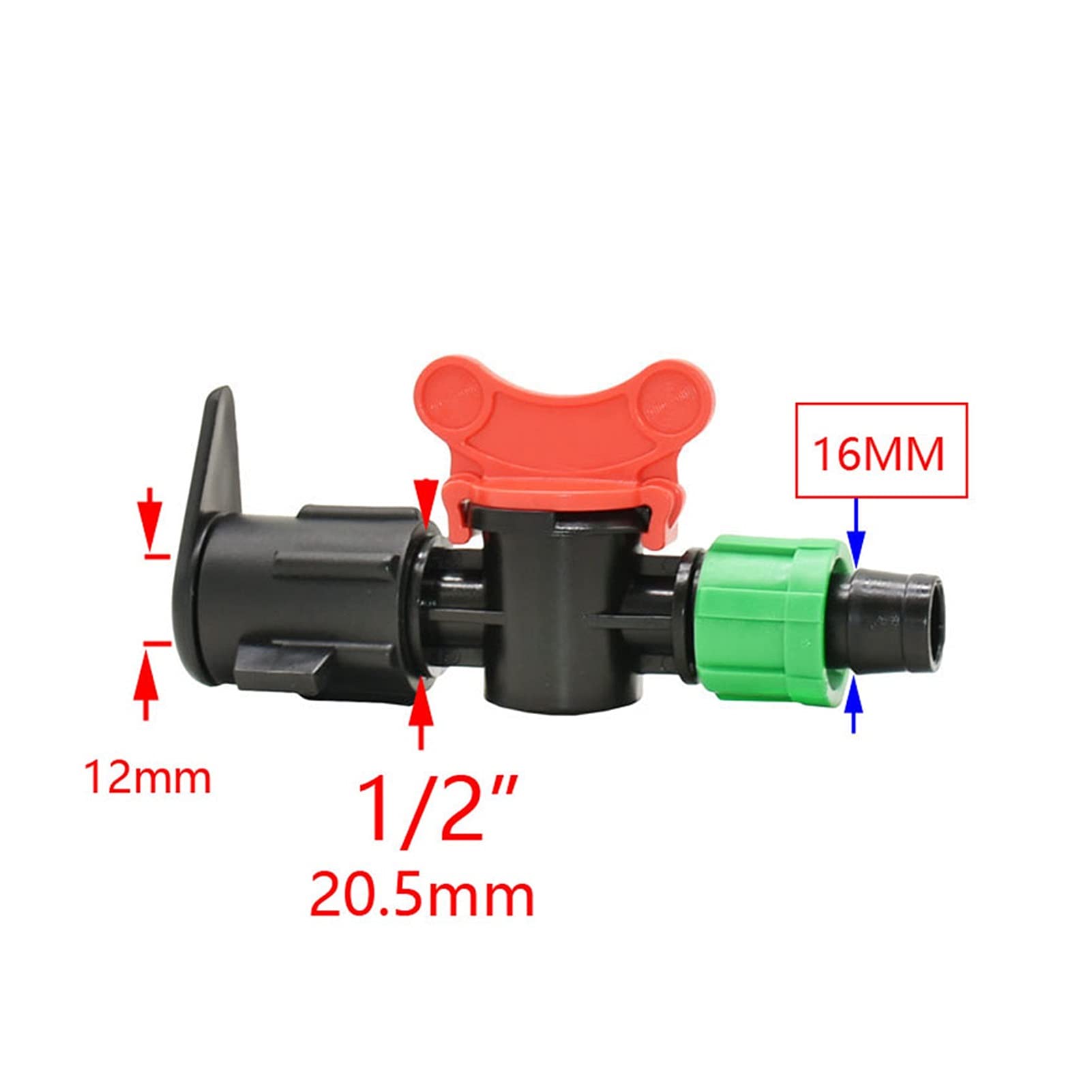 Conexión de agua de pulverización Válvula de riego de goteo de 16pc 16mm con conector de grifo, conector de agua de tubo roscado de 1/2 pulgada con bloqueo, jardín de efecto invernadero de riego