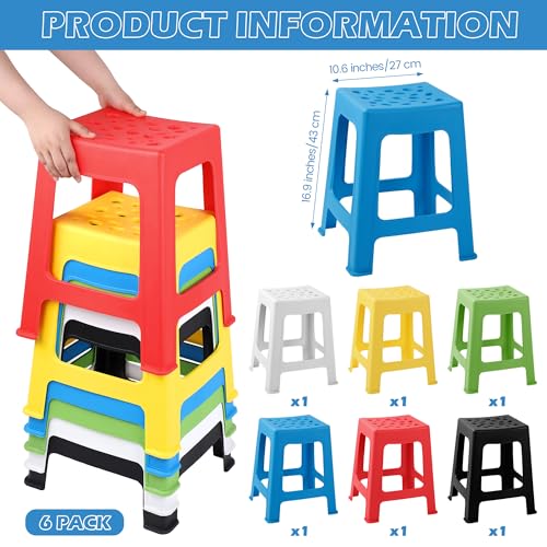 Image of TURSTIN 6 Pack Plastic Stack Stools, 16.9 Inch Stackable Nesting Stools, 6 Mixed Colors Portable Stacking Backless Bar Stool Flexible Seating Chairs for Office Home