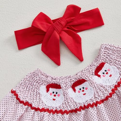 Infant Baby Girl Christmas Outfit Cute Santa Smocked Baby Doll Dress Puff Short Sleeve Christmas A-Line Princess Dress4