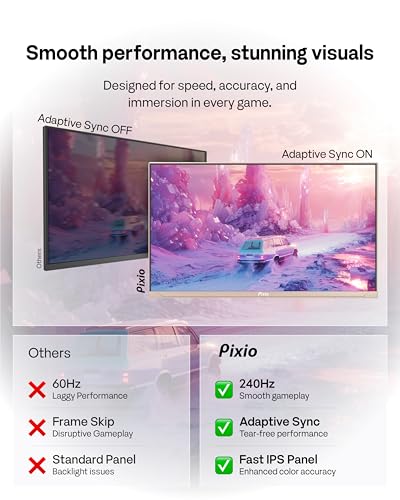 Image of Pixio PX249 Wave Pink Rose Gold 24 inch 240Hz Refresh Rate FHD 1080p Resolution Fast IPS Panel 1ms GTG Response Time Built-in Speakers Gaming Monitor with Adaptive Sync
