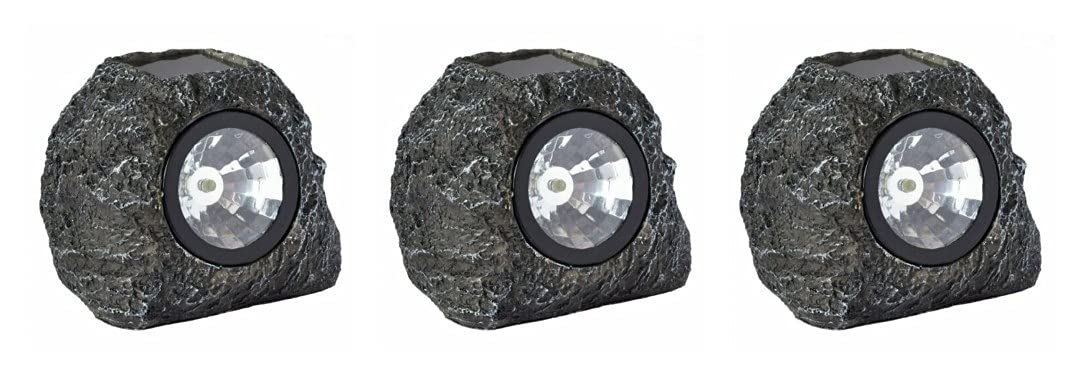 Garden Mile Grey Set Of Three 5L Rock Solar Lights Realistic Resin Garden Lights Solar Powered Waterproof Bright White Led Spotlights For Driveway And Pathway Lighting Weather Resistant Outdoor Light