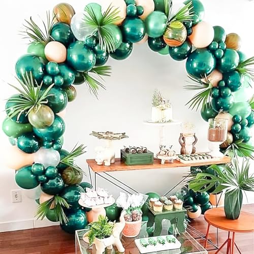 Image of PartyWoo Green Balloons 138 pcs Different Sizes Pack of 18 12 10 5 Inch Dark Metallic Green Balloon Arch Kit Garland For Birthday Graduation Forest Theme Party Decorations Green-Y56 and Green-103