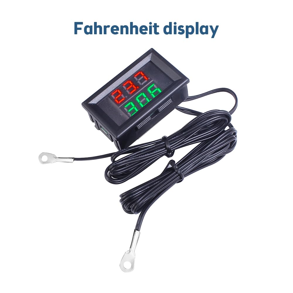 Cyfrowy miernik temperatury DC 4-28 V LED, podwójny wyświetlacz, wodoszczelny, regulator temperatury, z metalową sondą 1 m NTC do samochodu, pokoju i wnętrz (czerwony zielony)