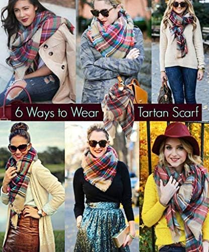 CheChury Fashionable Winter Warm Large Tartan Blanket Plaid Winter Scarf Warm Cozy Tartan Wrap Oversized Shawl Cape Tassel Shawl Long Stole