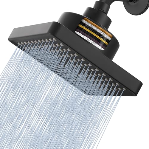 Nuodan High Pressure Rain Shower Head with Filtered - 6' Square Showerhead Filter for Remove...