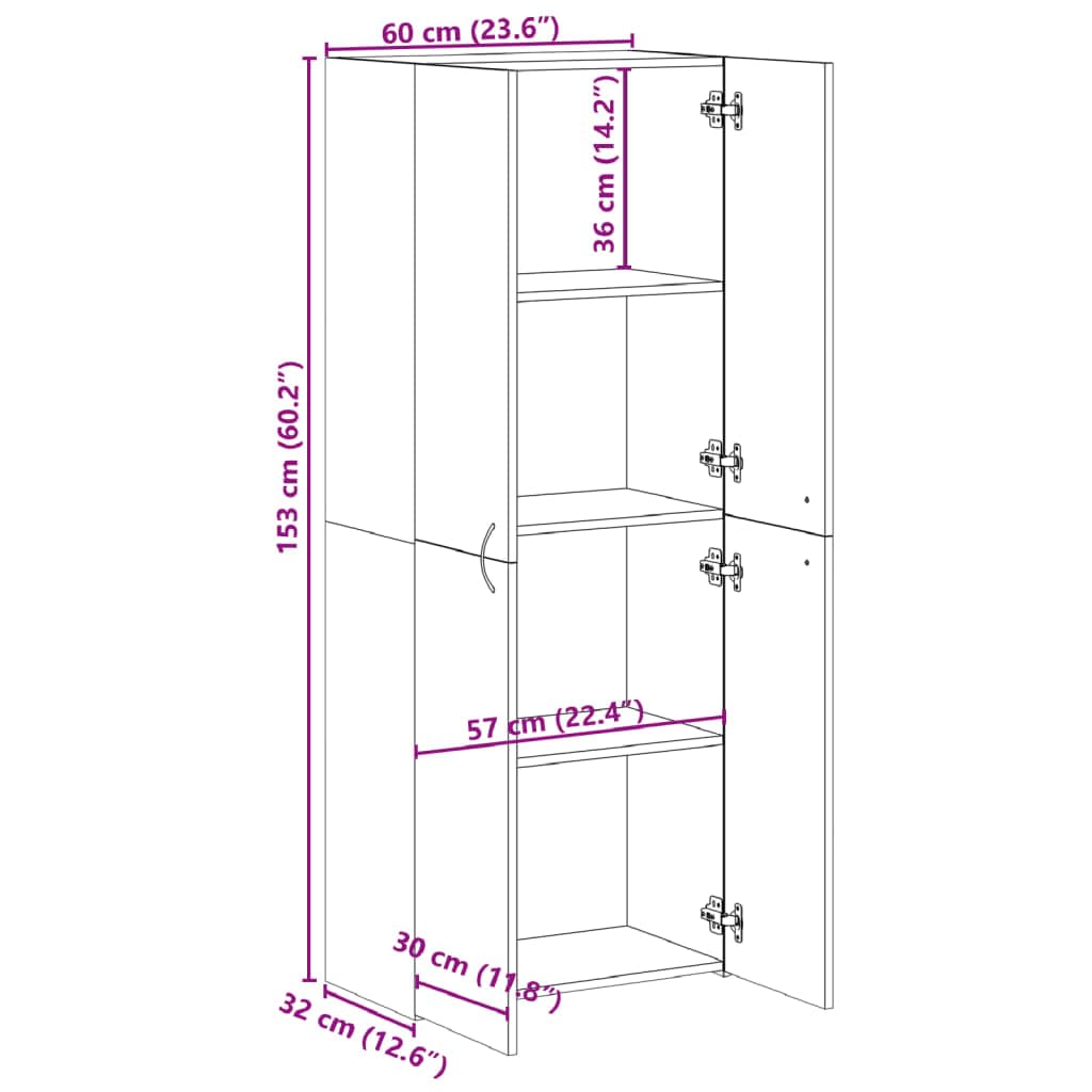 vidaXL Armario archivador Madera de ingeniería Negro 60x32x153 cm, Armario archivador, Mueble de almacenaje, Mueble de almacenaje de Oficina