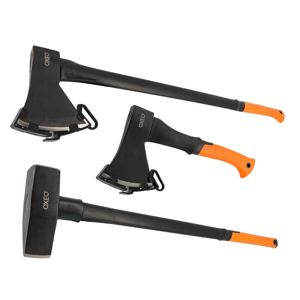3 Fendeurs de bûches acier forgé manche trimatière - Hache 36cm et 87cm - Hache de fendage 91cm - 4.6kg - Poignée ergonomique