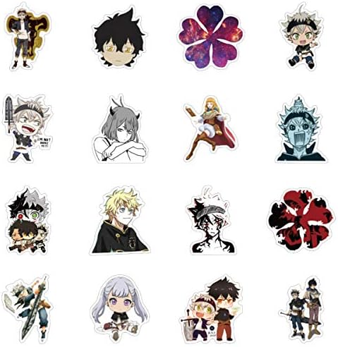 amazon com 50pcs black clover japanese anime stickers lovely boy and girl sticker laptop computer bedroom wardrobe car skateboard motorcycle bicycle mobile phone luggage guitar diy decal black clover electronics