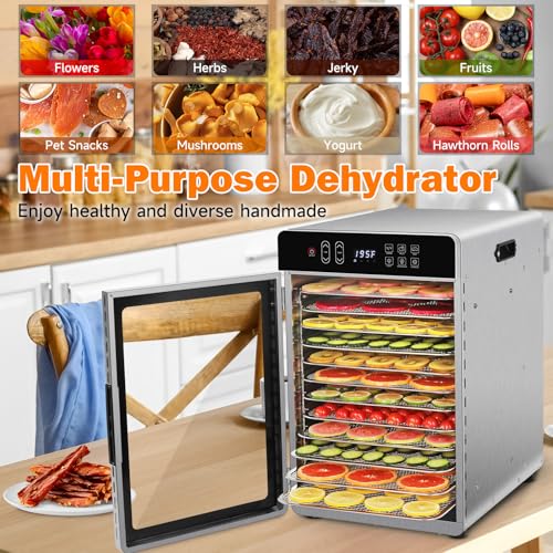 Image of SUCISENI Food Dehydrator Machine for Jerky 11ft, 12 Trays 1000W Stainless Steel Dehydrator with 24H Timer 195℉ Temperature Control, Food Dryer Dehydrated for Meat, Fruits, Veggies, Dog Treats