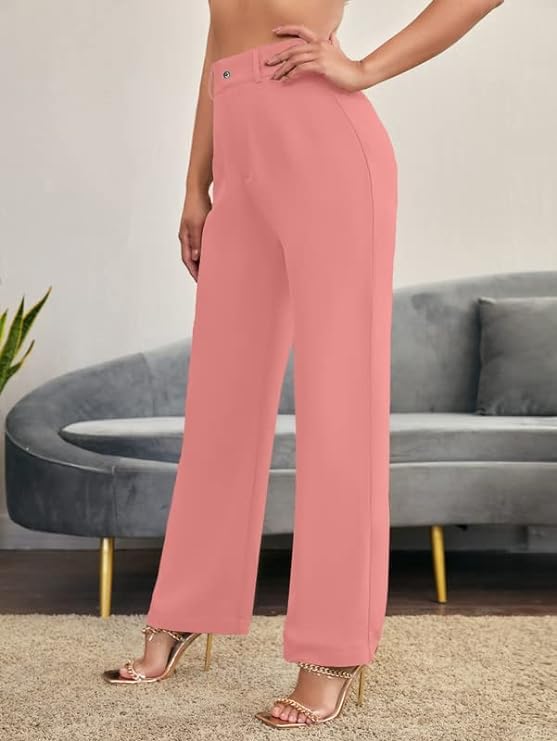Image of Women's Poly Cotton Trousers Pants Relaxed Fit Boot Cut Ribbed Bell Bottom Trousers for Women