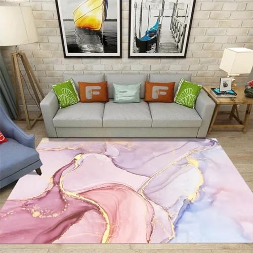 Alfombra para dormitorio JGGXHM estilo mármol rosa lavable para pie de cama 3