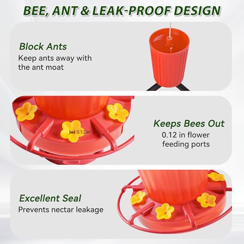 Retractable Hummingbird Feeder – 6 Feeding Ports, Leak-Proof, Ant & Bee Proof, Easy Top-Fill & Easy to Clean, Durable ASA Plastic, 18.5 oz Capacity, Adjustable Hanging System with 44" Extension(Red) by Kitwinney - Used condition - Image 5
