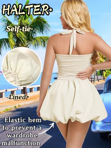 Image of ChiaoLezhee Halter Mini Bubble Dress, Date Night Birthday Homecoming, Coquette Short Corset for Women, Sexy Cute Going Out