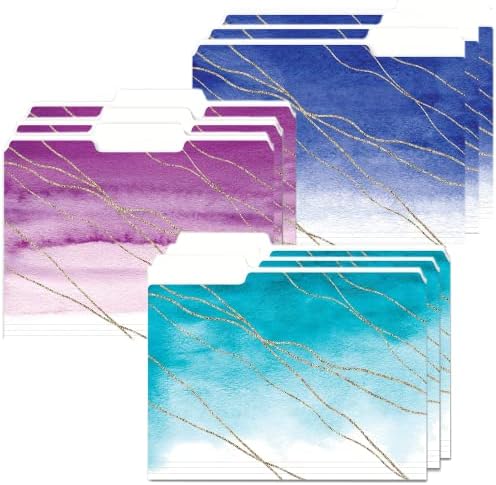 Happy Day! Products 9 Decorative File Folders for Women – Cute Watercolor and Gold Design Colored File Folder Letter Size 1/3 Cut Tabs - Office Supplies Organizers for Females - 9.75" x 11.5"