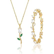 Rose Vine Zircon Jewelry Set - 18K Gold Plated Copper Pendant Necklace & Link Bracelet with Stainless Steel Chain, Dainty Crystal Jewelry for Women, 5 Colors Available, Ideal for Daily, Party, Wedding & Gifting